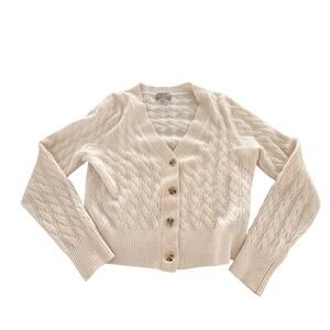 J.Crew 100% Cashmere Cable Knit Cardigan Sweater Women's M Ivory Cream